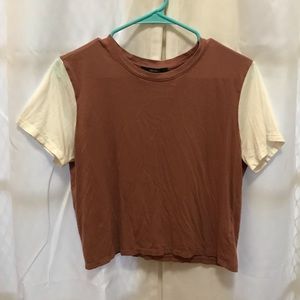 Dusty pink top with white sleeves